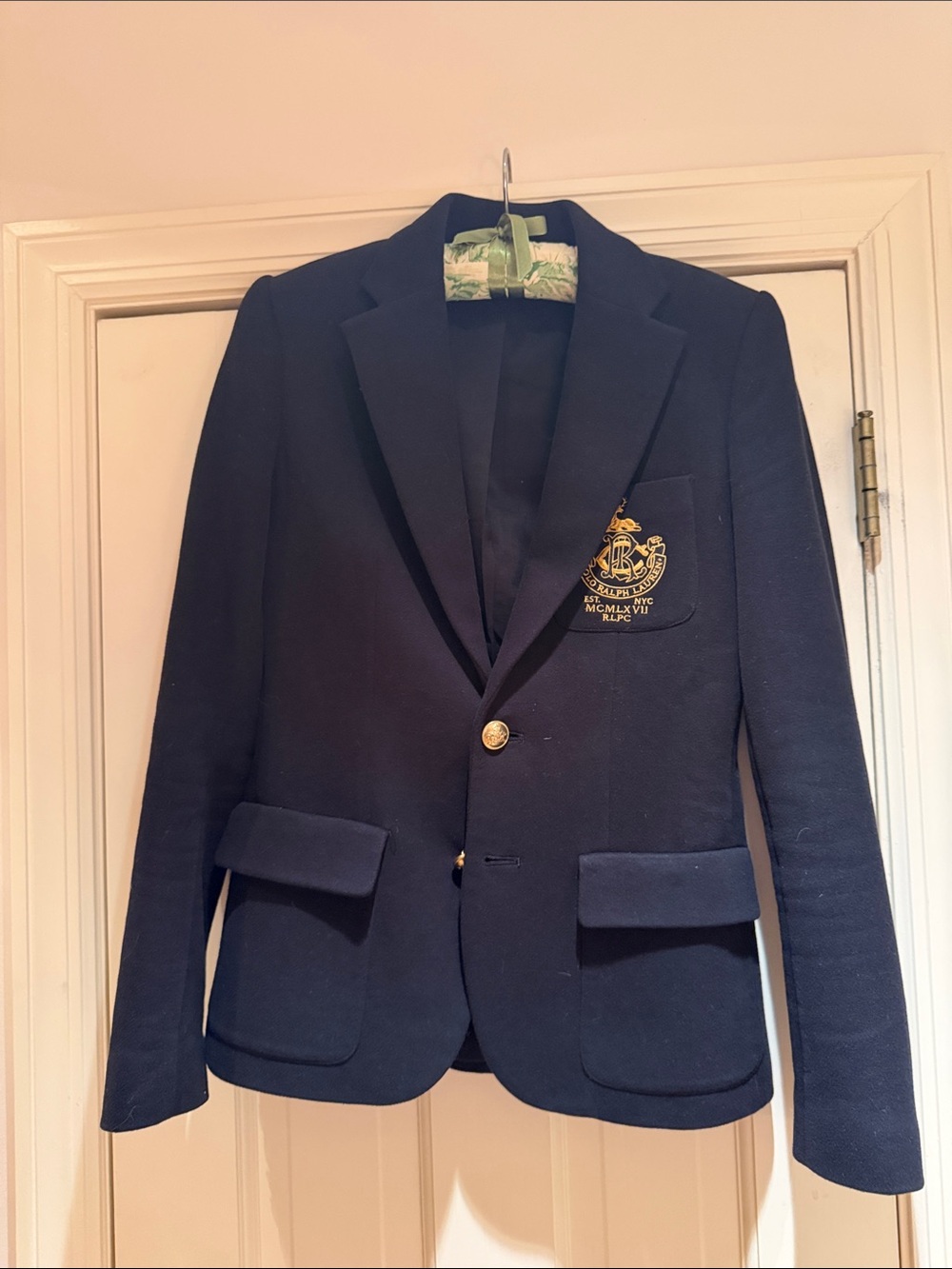 Navy Crest-Embroidered Women’s Blazer